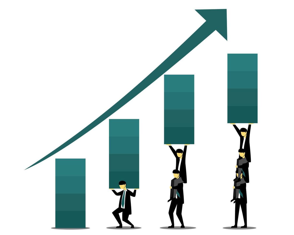 Business teamwork with bar chart concept. Teamwork raising the bar. Teamwork for improvement vector