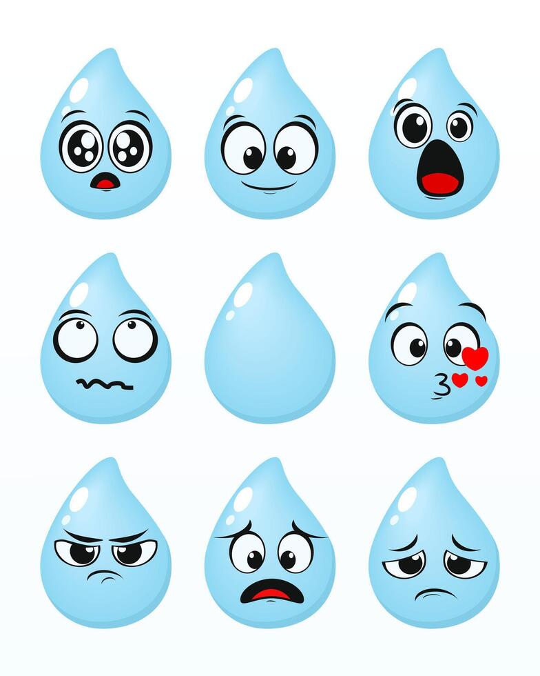 Set of water character. Water emoticon vector