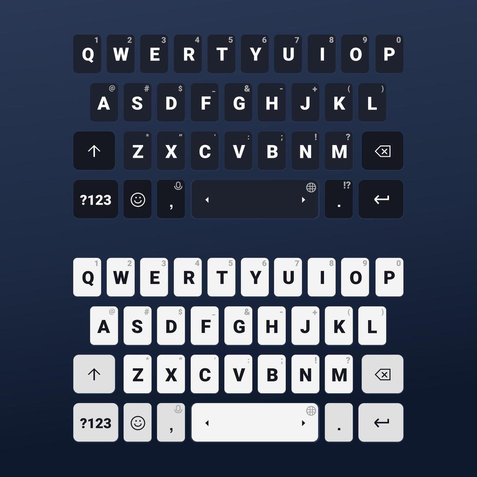 Set of keyboard of smartphone. Dark and Light edition. Alphabet buttons. Mobile phone keypad vector