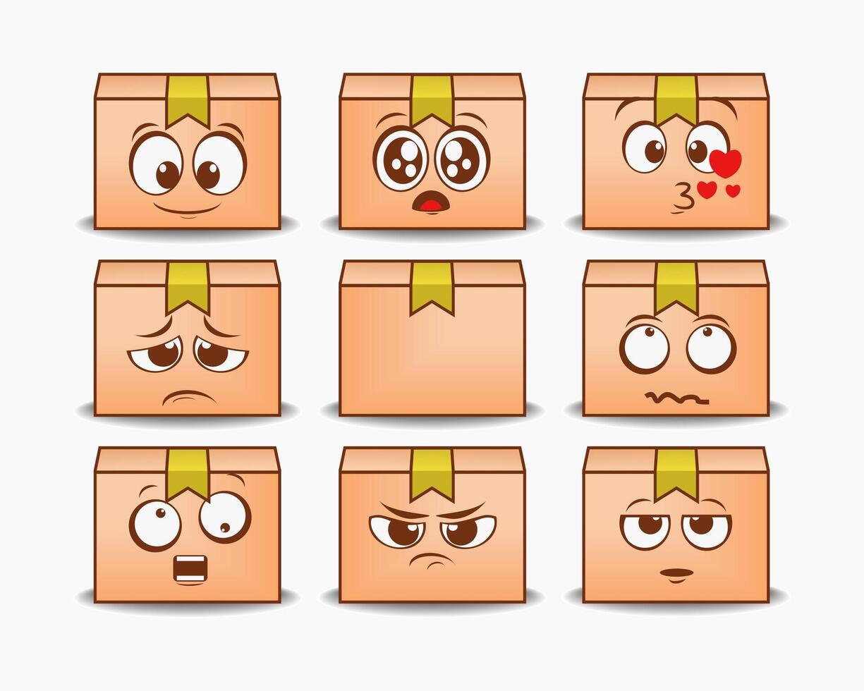 Cute delivery box character set vector