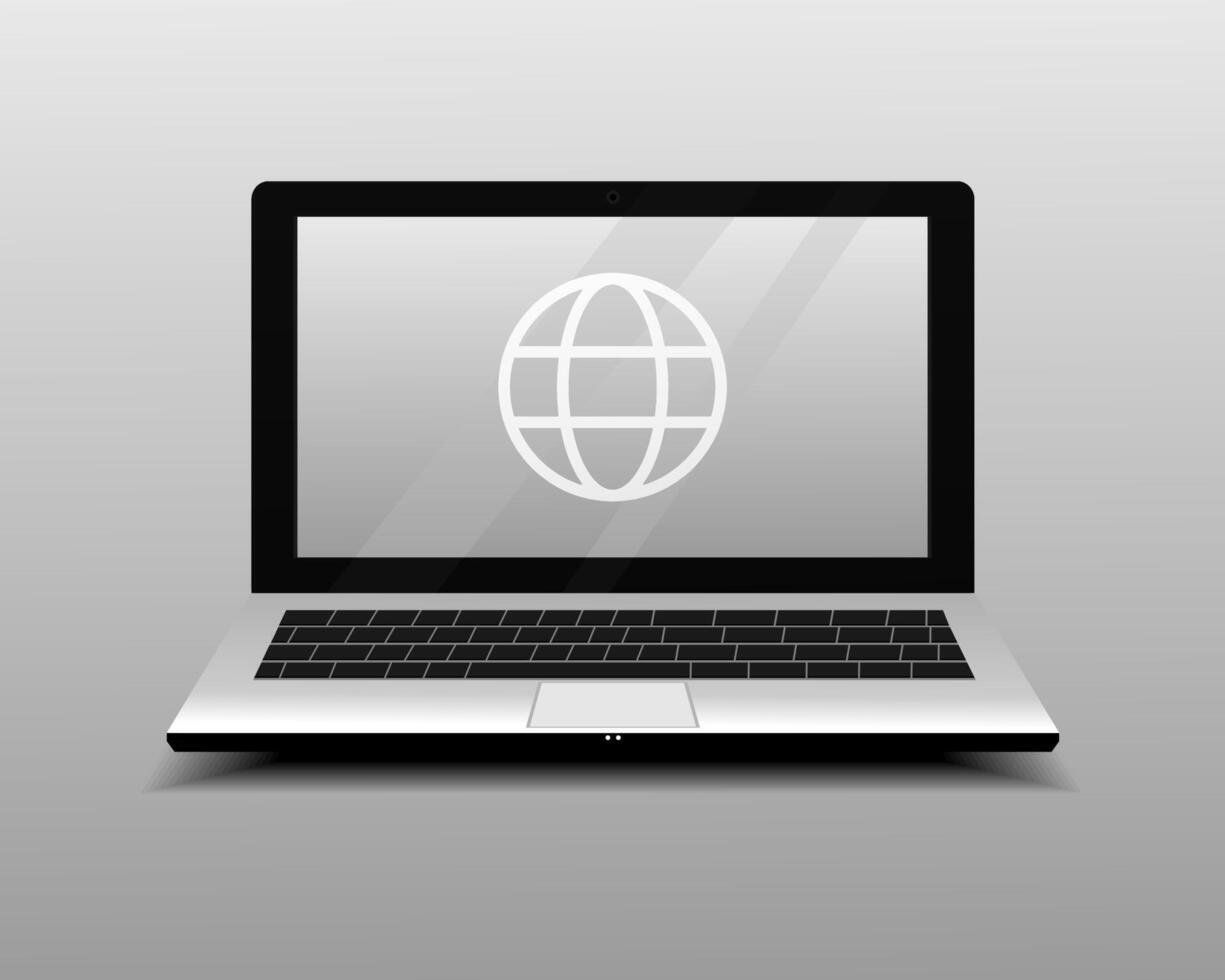 Laptop with web browser icon on screen. World wide web symbol vector