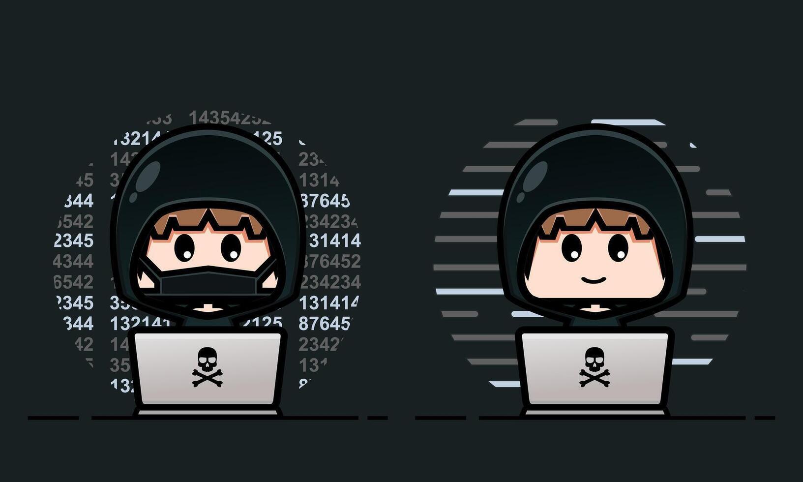 Cute character progammer or hacker. Cute anonymous in front of the laptop vector