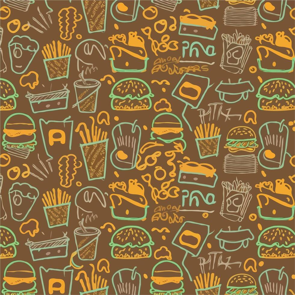 Hand Drawn Fast Food Doodle Pattern Perfect for Packaging and Branding Generated AI vector