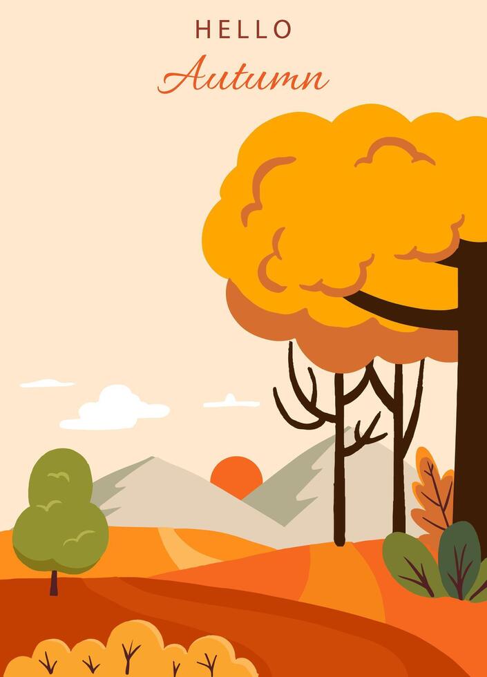 autumn background with beautiful yellow tree scene for a4 vertical design vector
