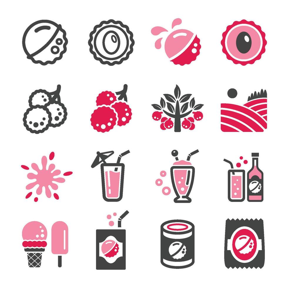 lychee icon set vector