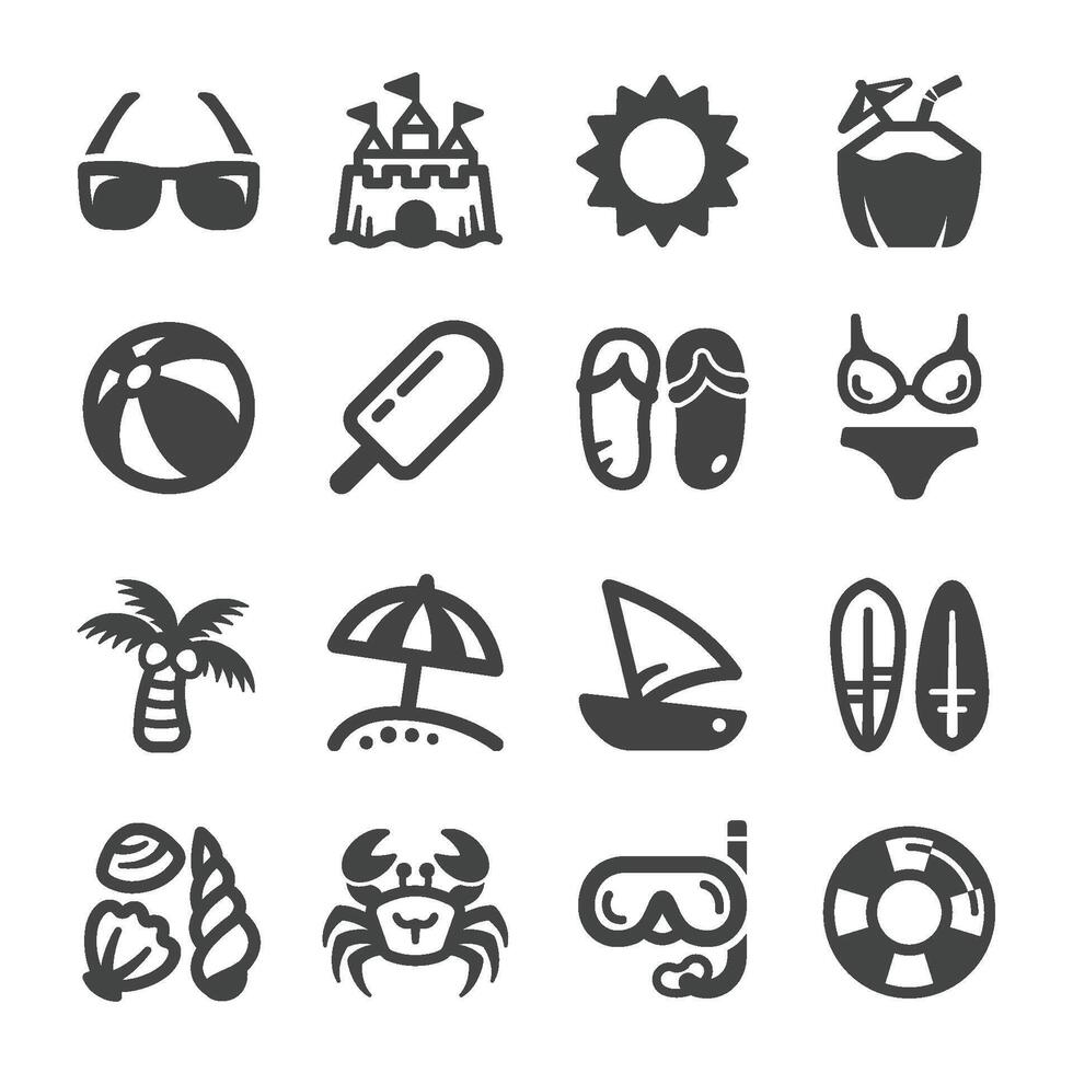 beach icon set vector