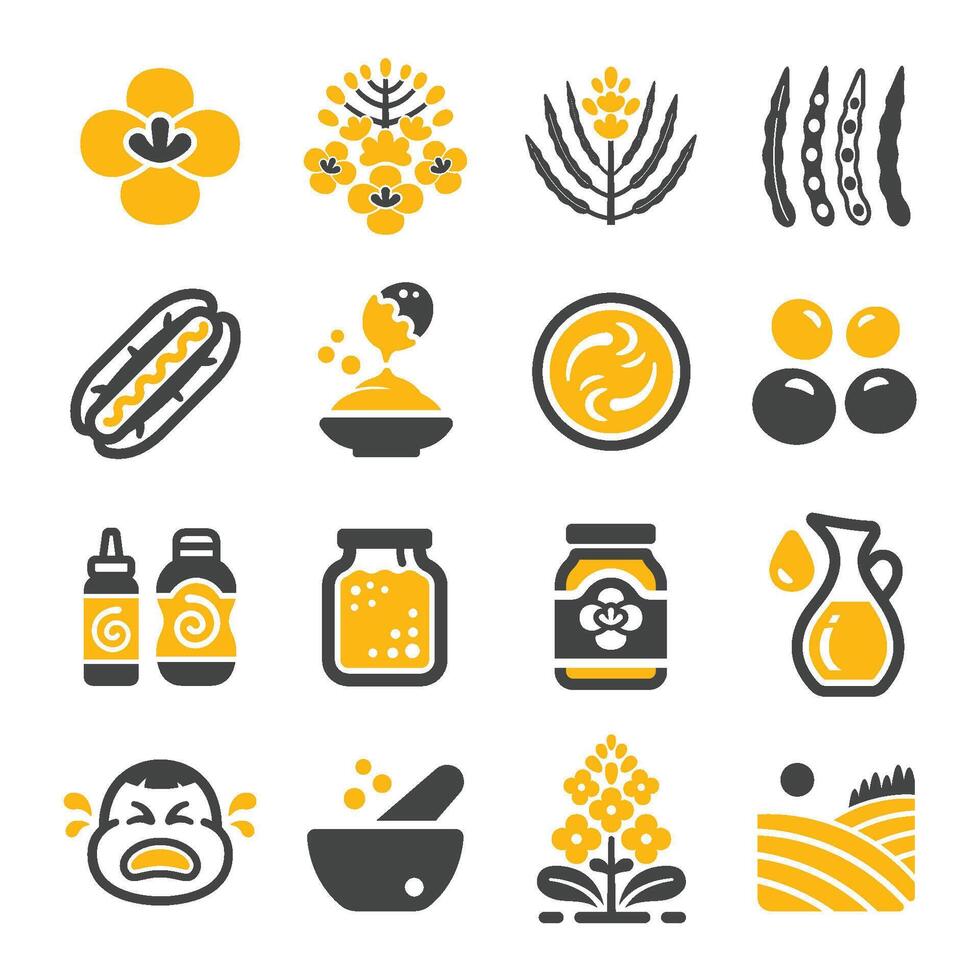 mustard icon set vector