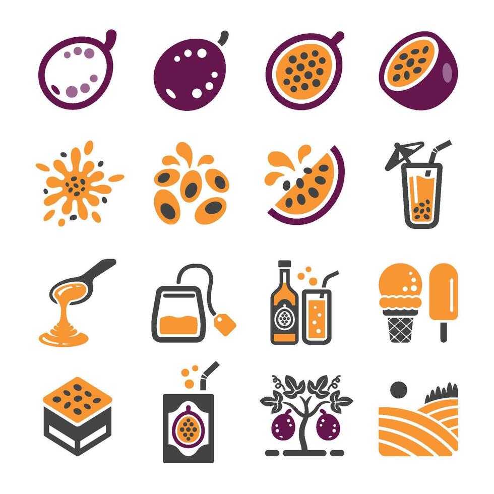 passion fruit icon set vector