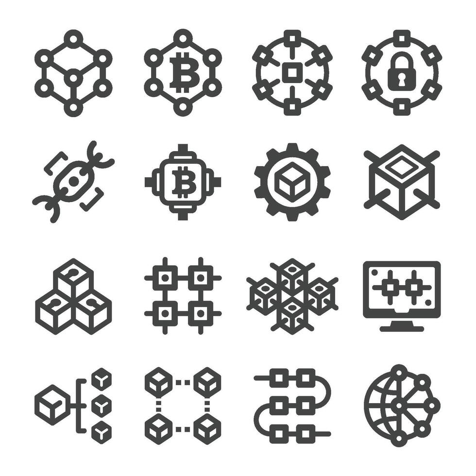 blockchain technology icon set vector