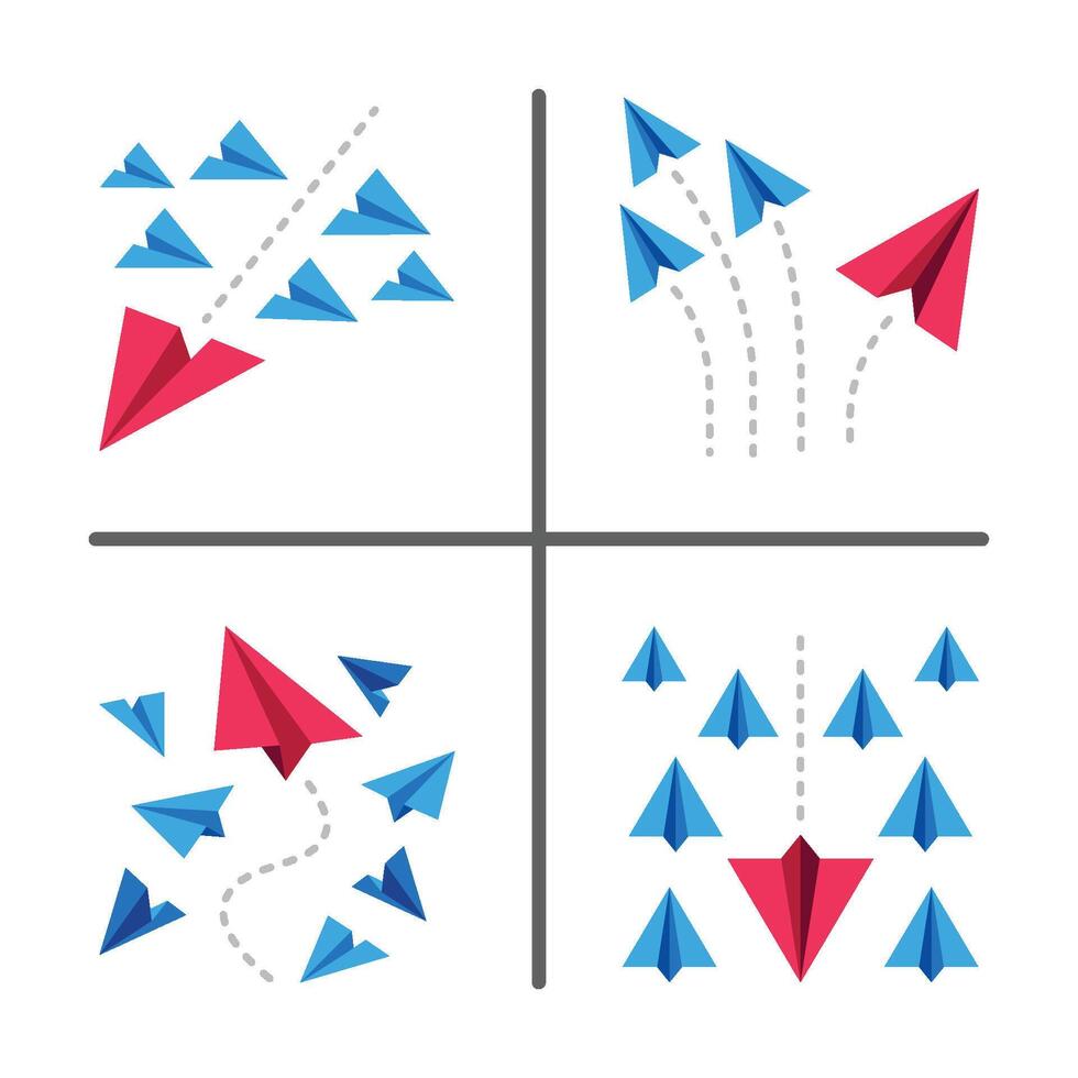 paper plane conceptual illustration and set vector