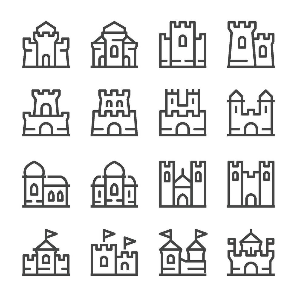 castle line icon set vector