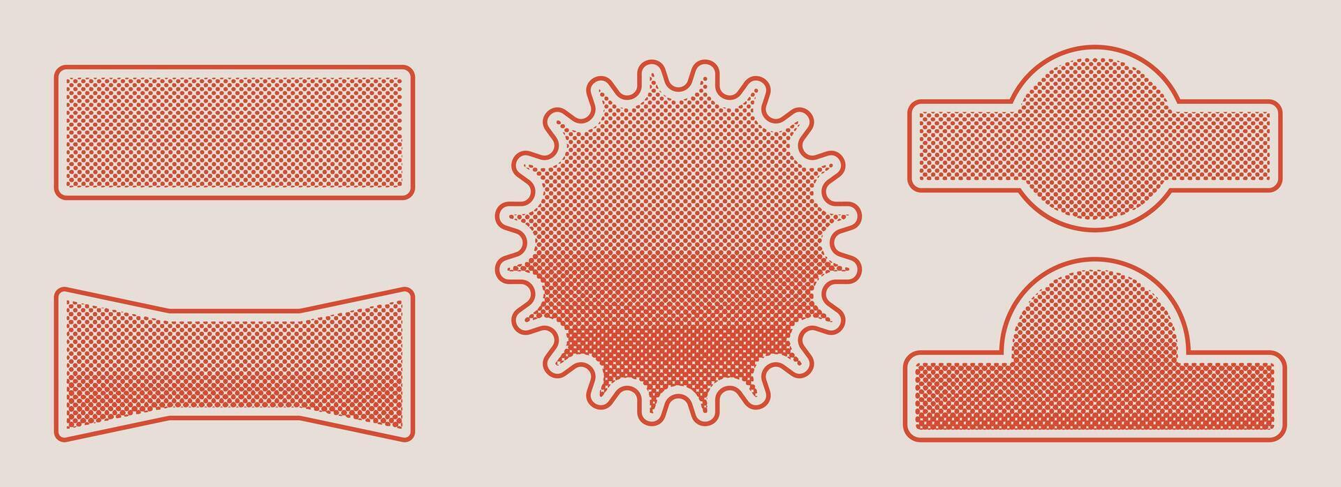 Labels of different shapes with halftone effect. Black dots and pop art texture. Retro illustration vector