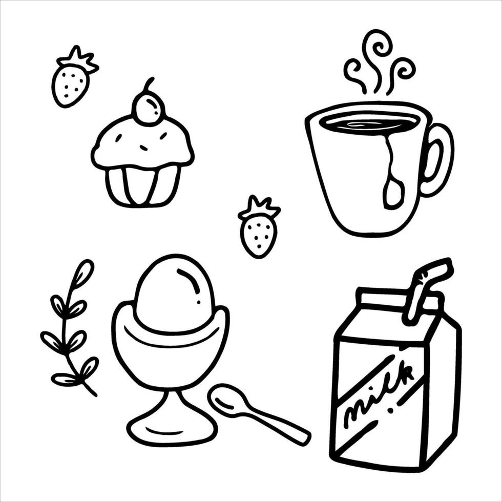 Handdrawn line art Breakfast elements vector