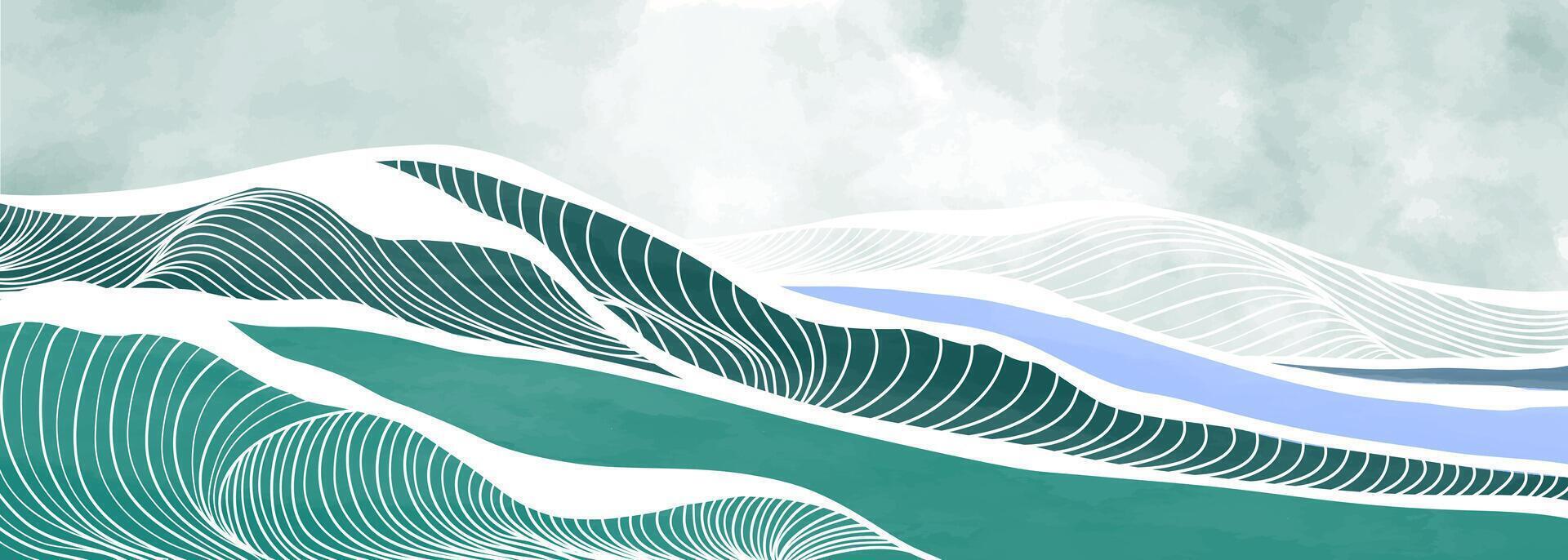 Ocean wave illustration. Creative minimalist modern paint and line art pattern. Abstract contemporary aesthetic backgrounds landscapes. with Ocean wave and sea vector