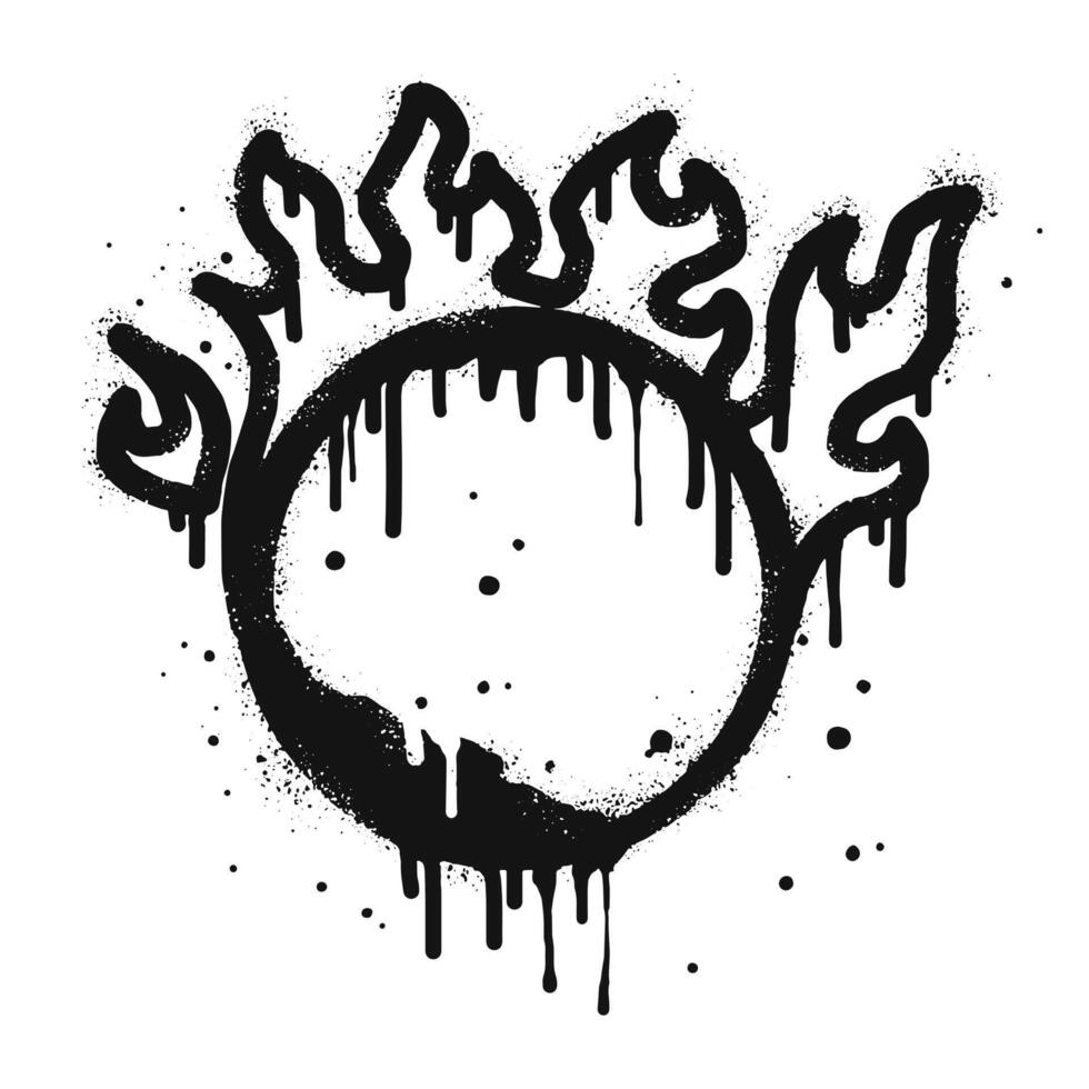 Spray painted graffiti Fire flame icon. fire symbol in circle frame. isolated on white background vector