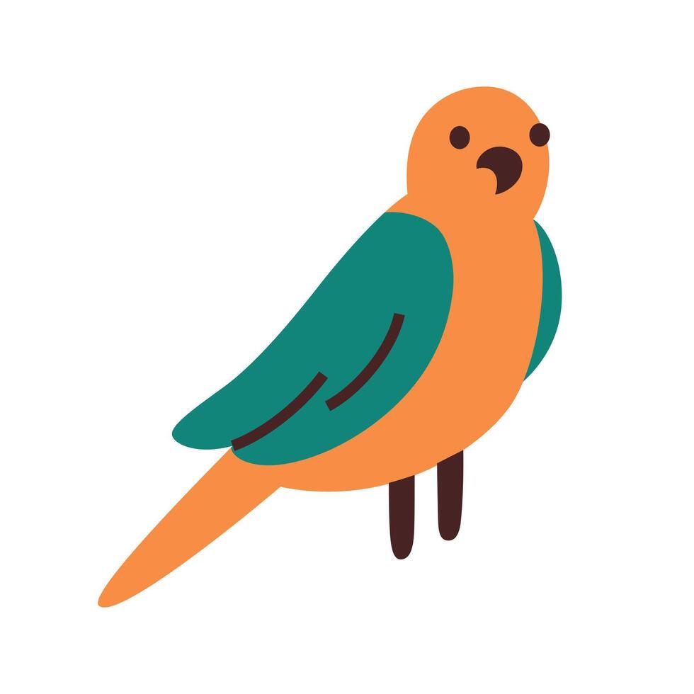 illustration of a cute yellow and green parakeet with colorful feathers. Cartoon flat style, perfect for pet and bird themes. Budgie, cockatiel, lovebird icon. Animal lovers and aviary concept vector