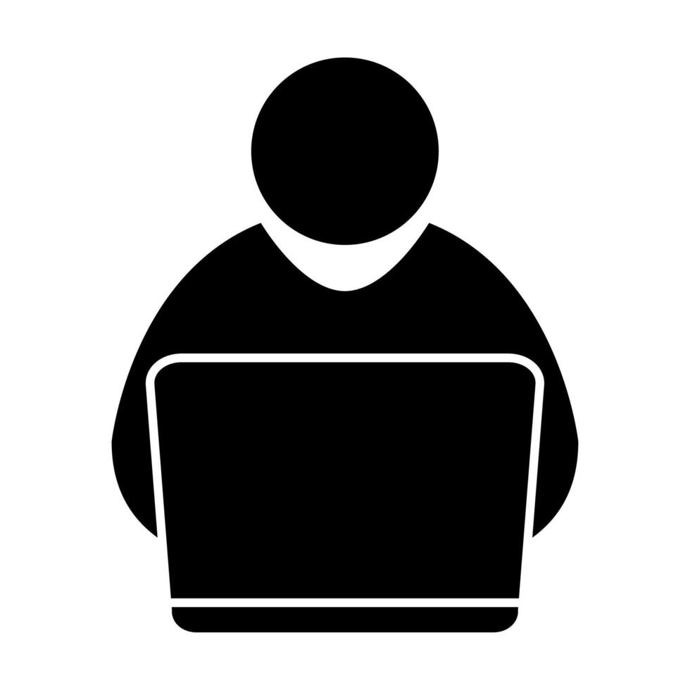 Man with laptop icon working office concept for your web design, logo, UI. illustration vector