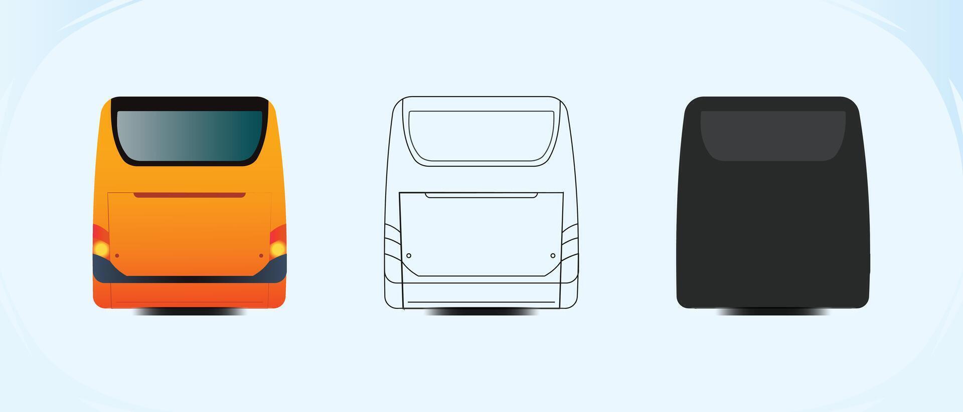 City bus template Passenger transport back view with line art and silhouette vector