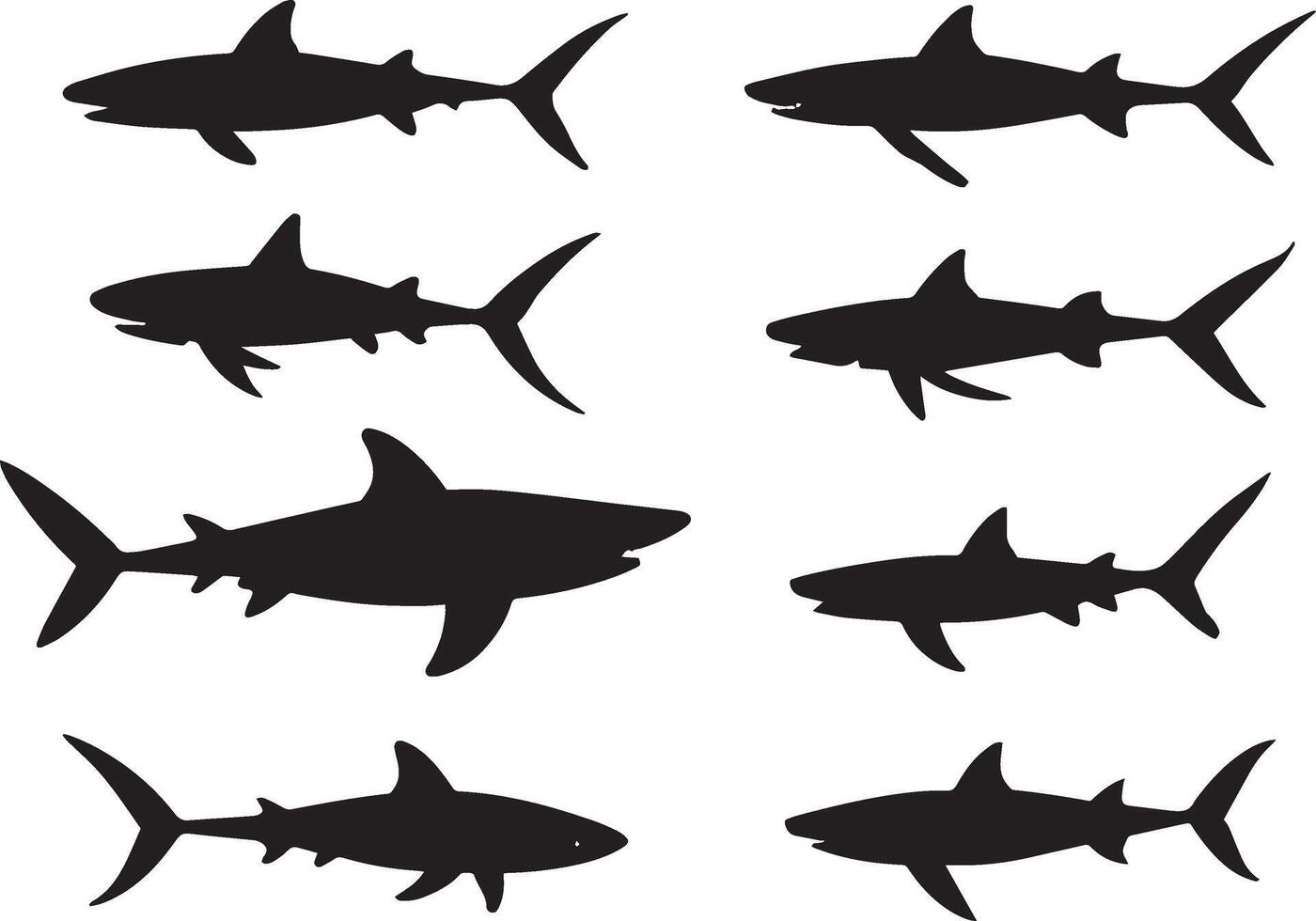 sharks silhouettes set on white background vector