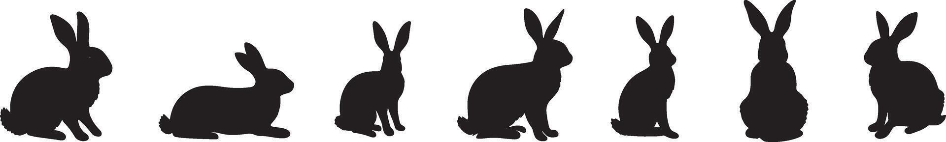 set of rabbit silhouette vector