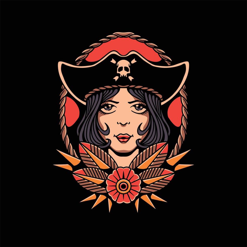 queen pirates tattoo design vector