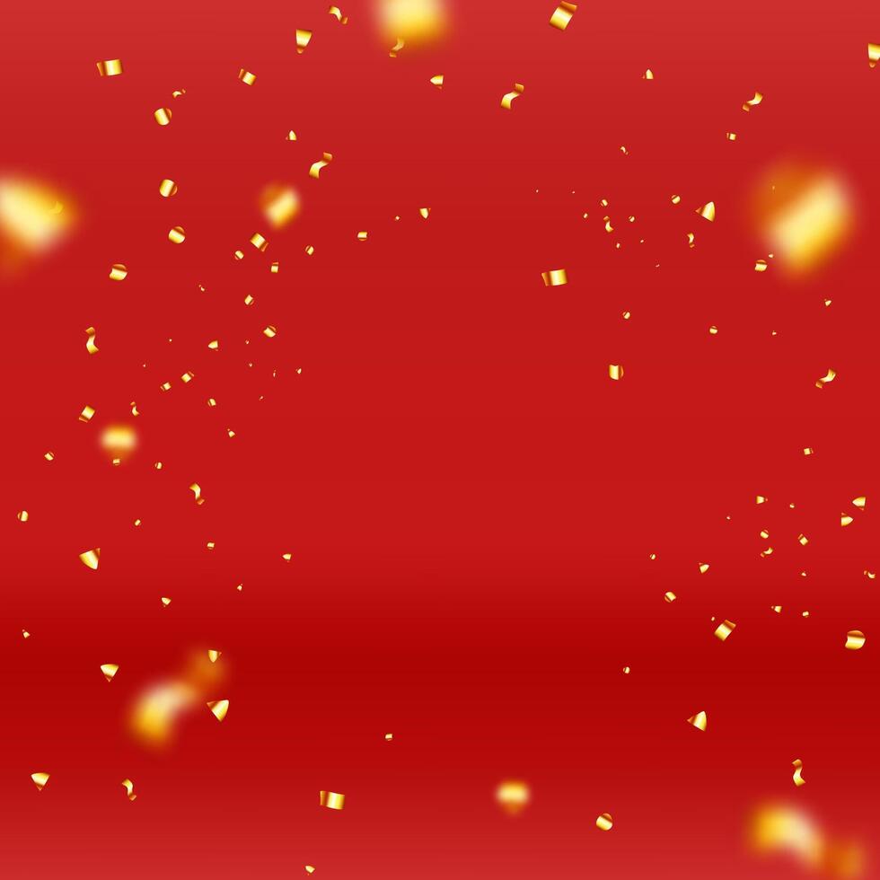 3D party gold confetti on red background. Render golden confetti collection. vector