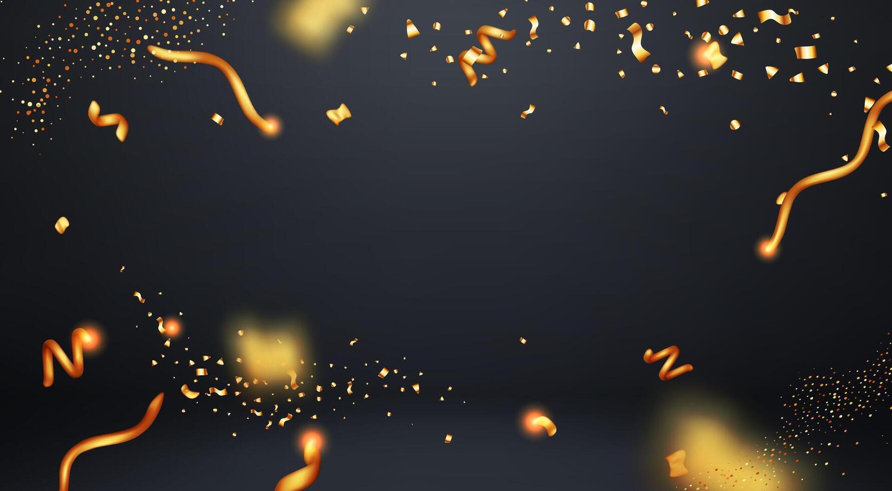 3D party gold confetti on black background. Render golden confetti collection. vector