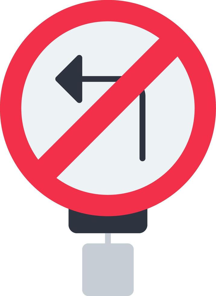 No Left Turn Flat Icon vector