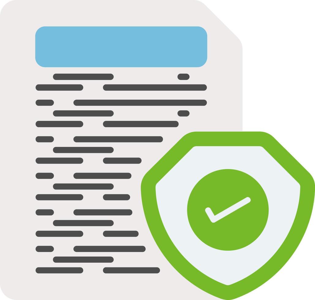 A document with a green shield and a check mark vector