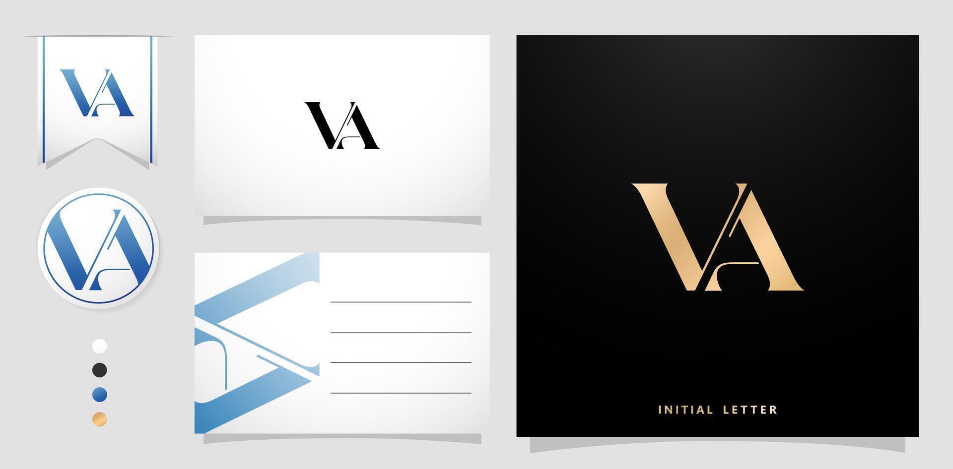 logo company icon element template alphabet letter VA with business card isolated background for company branding ad campaign, letterpress, embroidery, covering invitation, envelope sign symbol vector