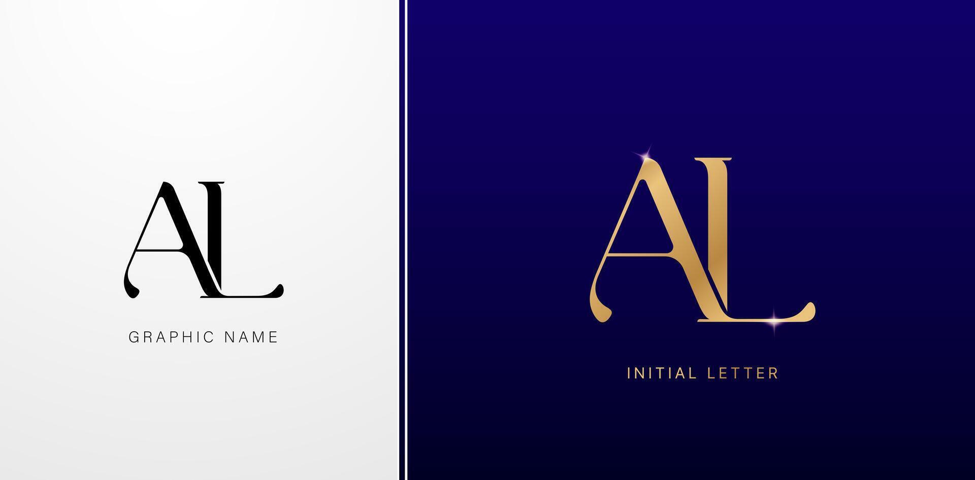 AL initials letters monogram logos designs symbol for business cards elements, branding company identity, advertisement material golden foil paper, collage print, ads campaign, wedding invitation sign vector