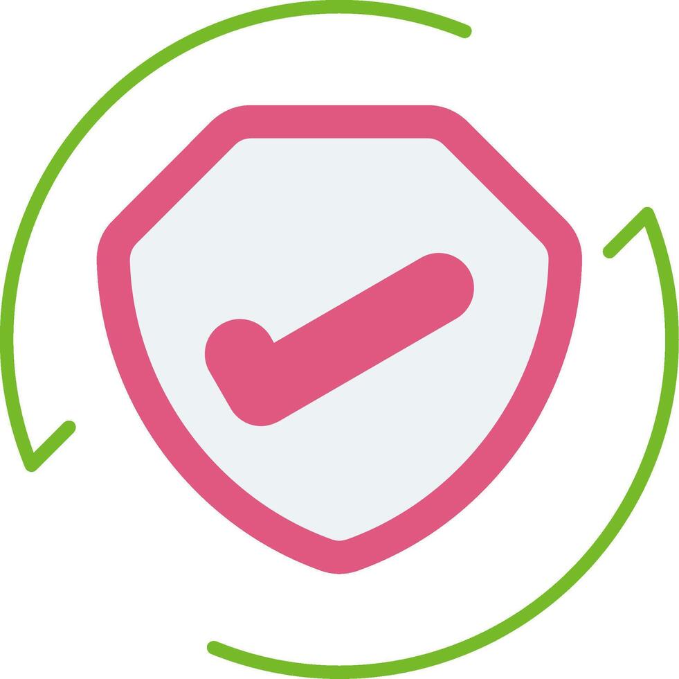 A pink and green shield with a tick in the middle vector