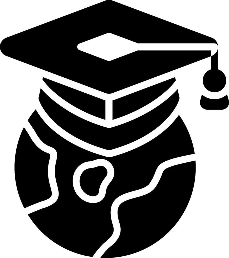 Globe with Graduation Cap Glyph Icon vector
