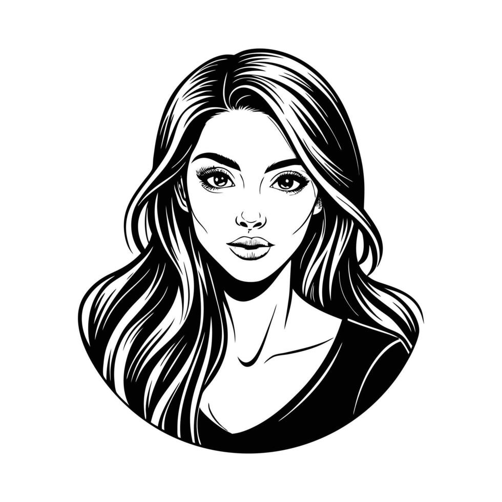 a black and white drawing of a woman's face vector
