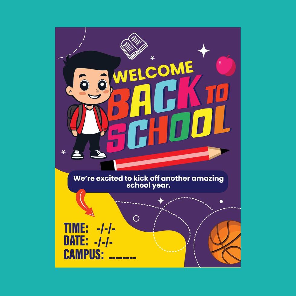 Flat mascot vertical poster template for back to school season vector