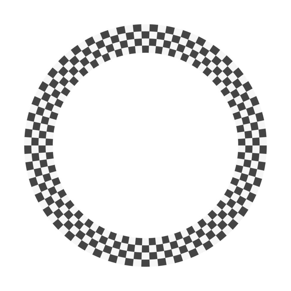 Circle race flag. Checker board geometric pattern. Round race frame vector