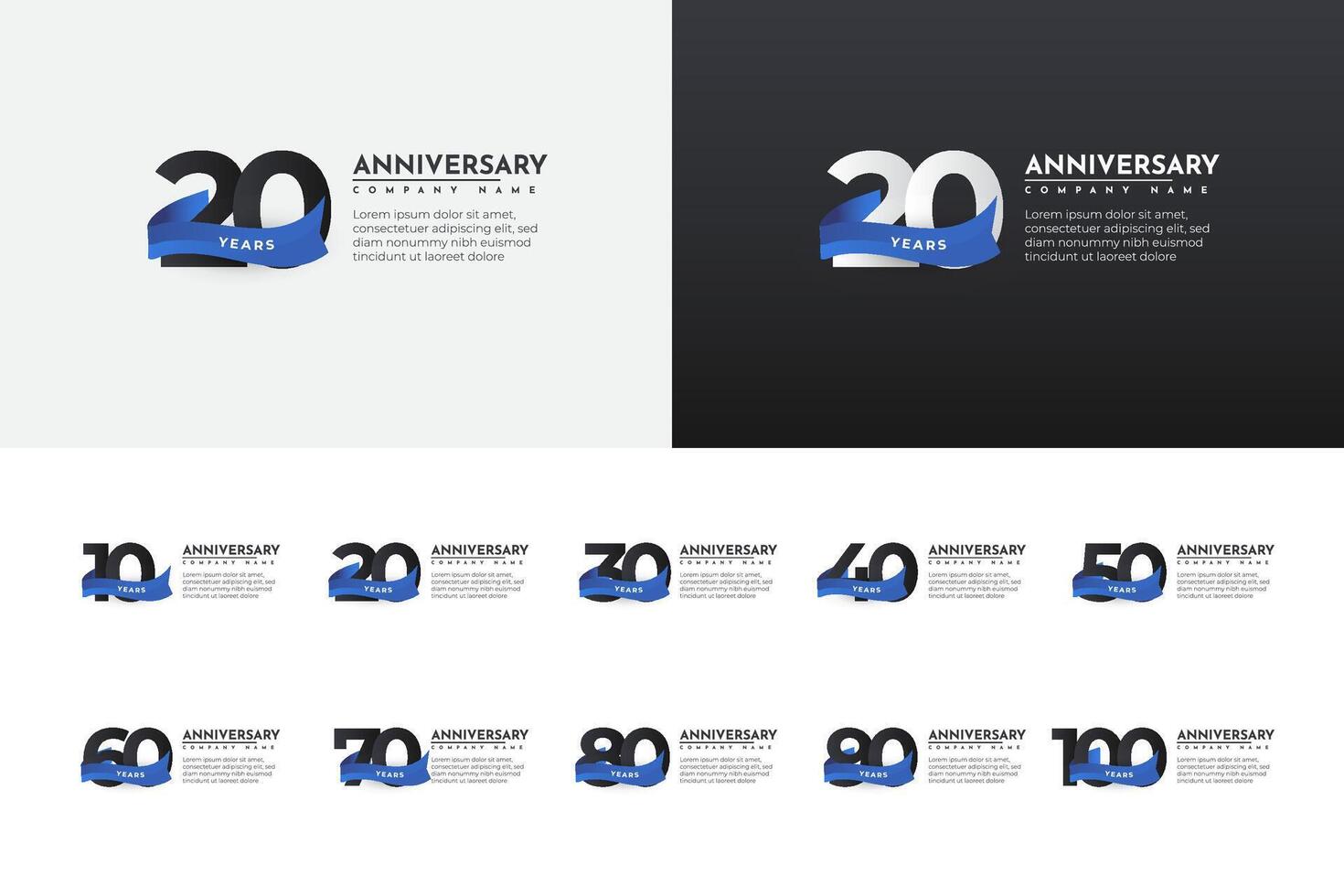 set anniversary 10 to 100 years anniversary vector