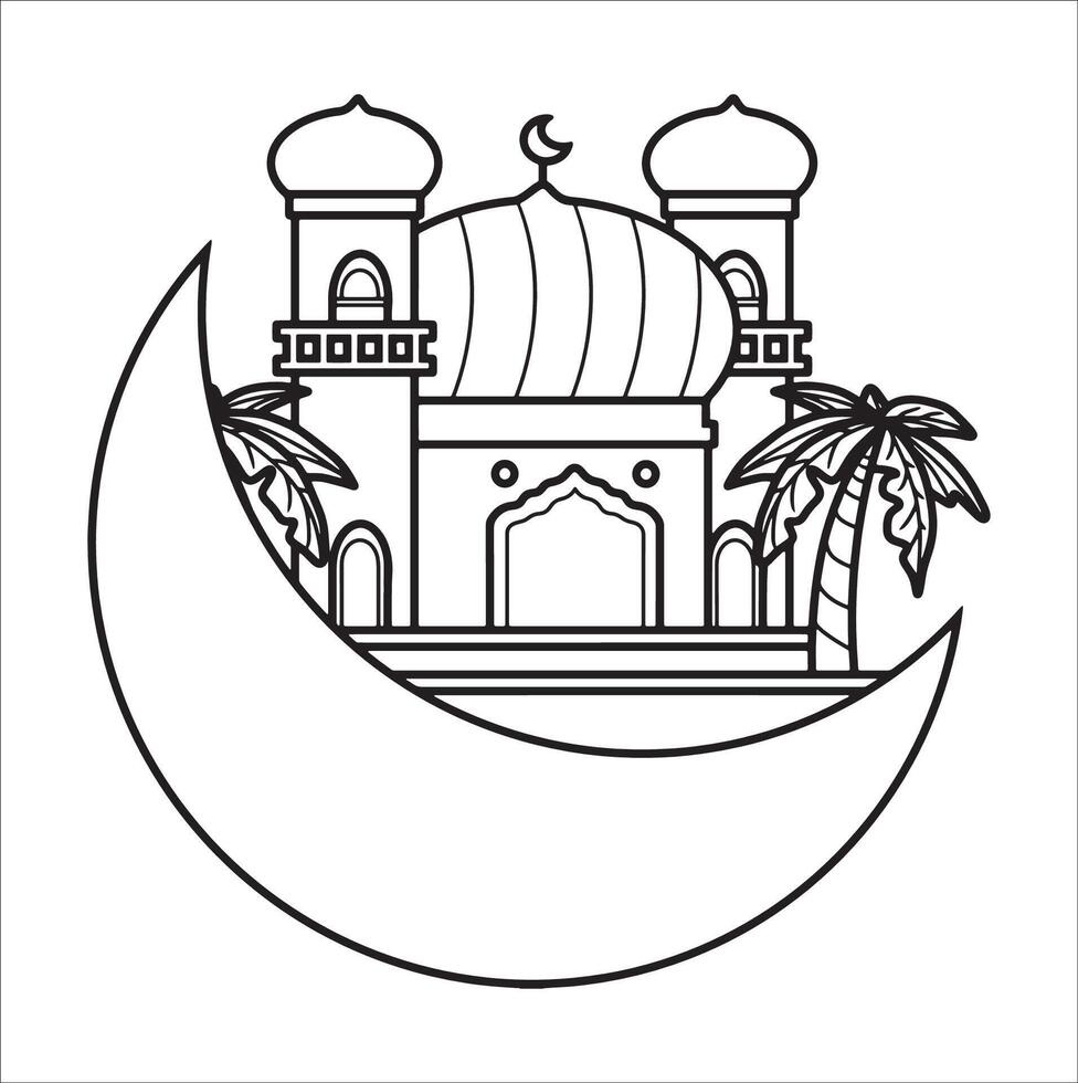 Mosque Moon Sketch Drawing vector