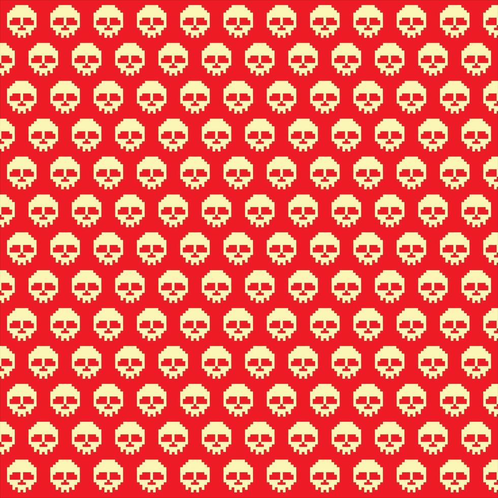 seamless digital texture with pixel skull vector