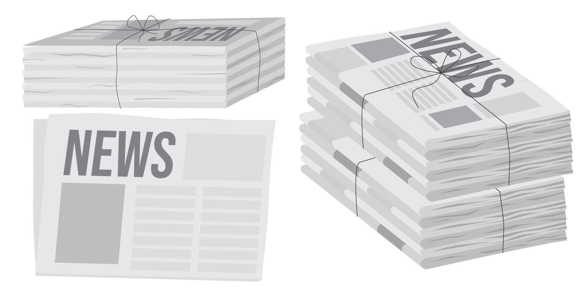 Pile of newspapers on white background. Stack of newspapers. Paper waste vector