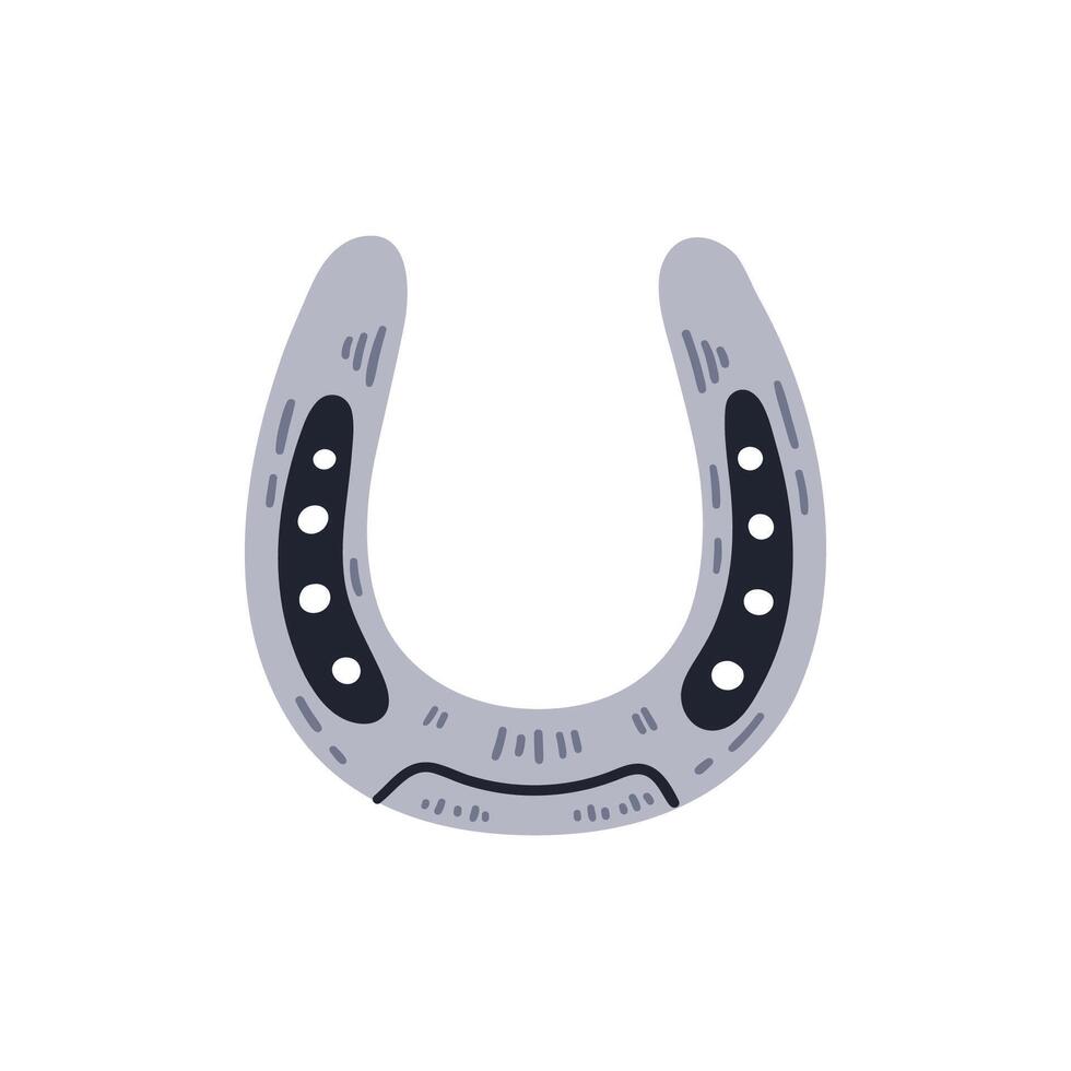 Grey horseshoe. Good luck symbol. Hand drawn illustration isolated on white background. vector