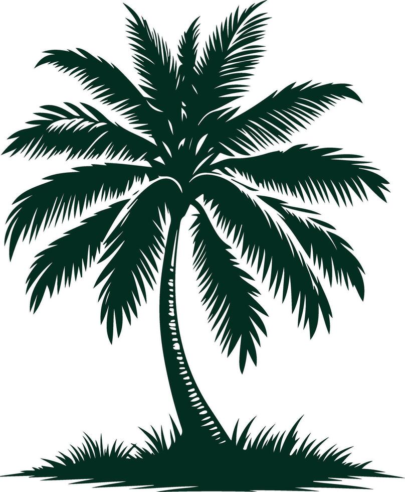 The Stark Silhouette of a Coconut Tree Gently Bending in the Warm Tropical Breeze at Dusk vector