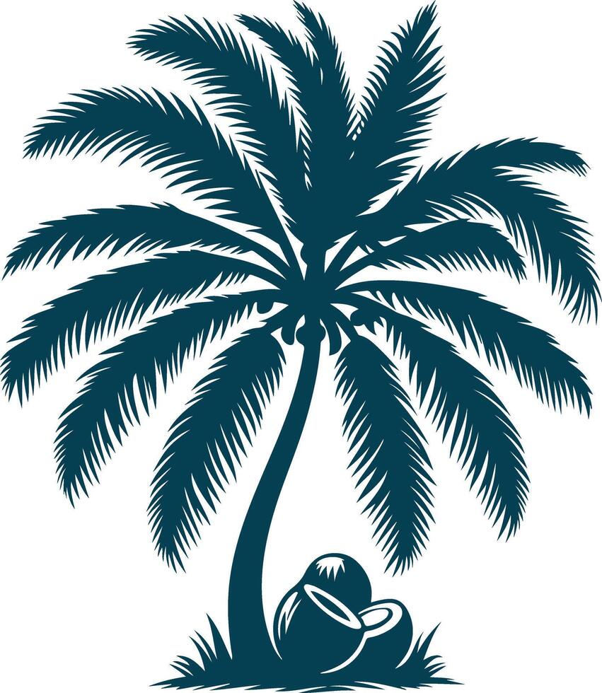 A Peaceful Coconut Tree Silhouette Standing Tall Against the Evening Horizon vector