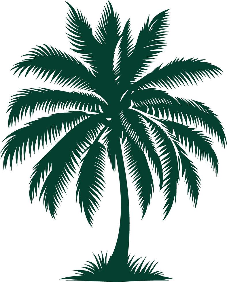 A Coconut Tree Silhouette Overlooking the Ocean at Sunset vector
