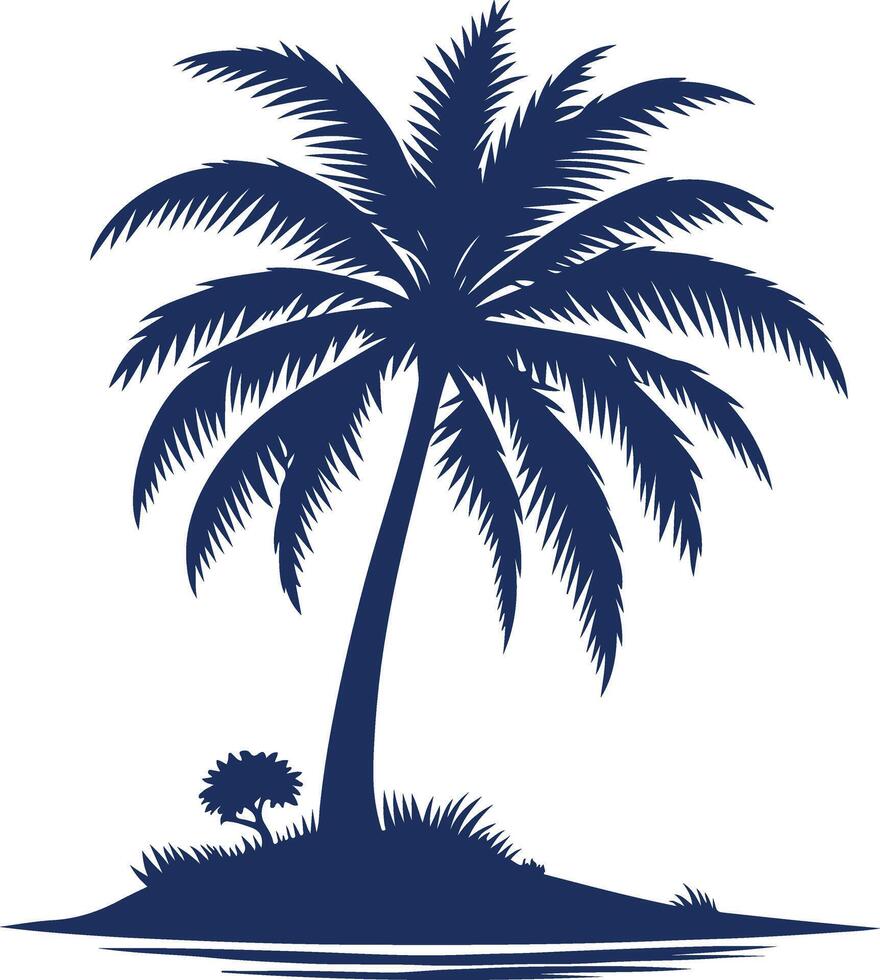 A Tranquil Silhouette of a Coconut Tree Against the Dusk Sky vector