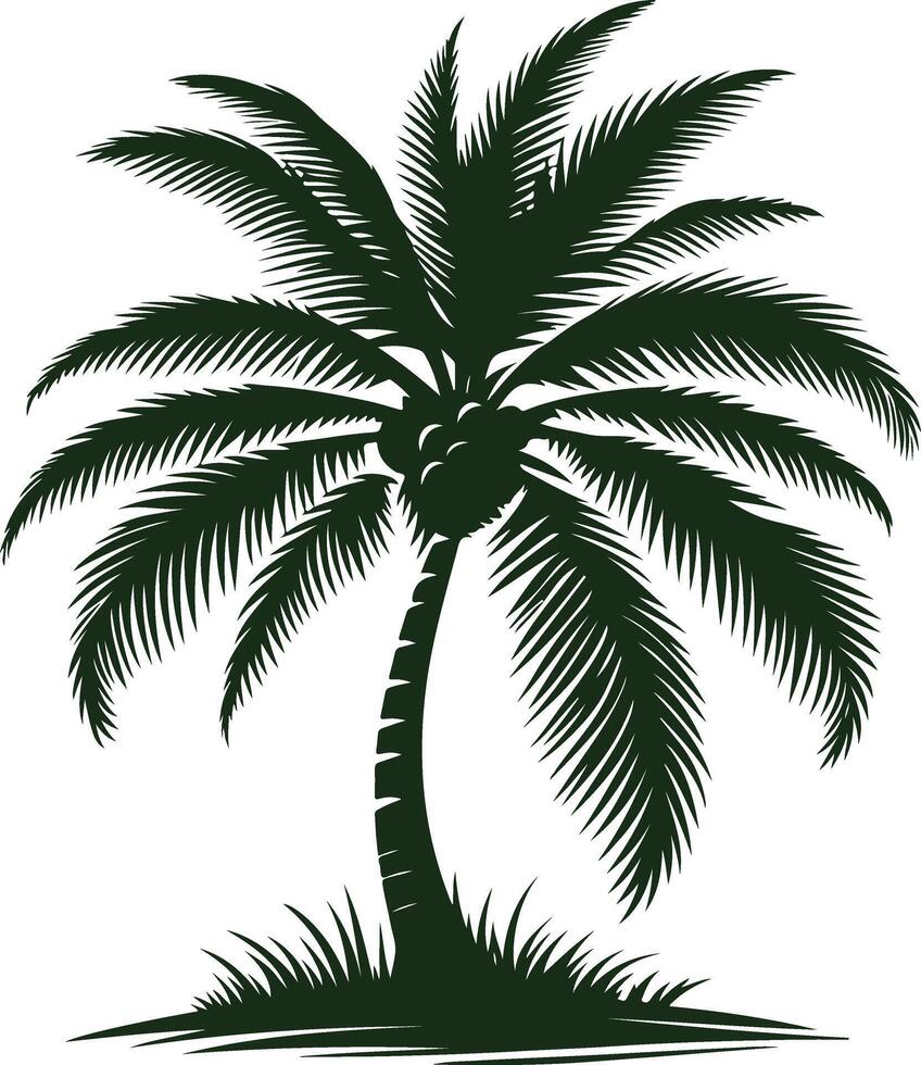 The Silhouette of a Coconut Tree Standing as a Guardian of the Shoreline at Twilight vector