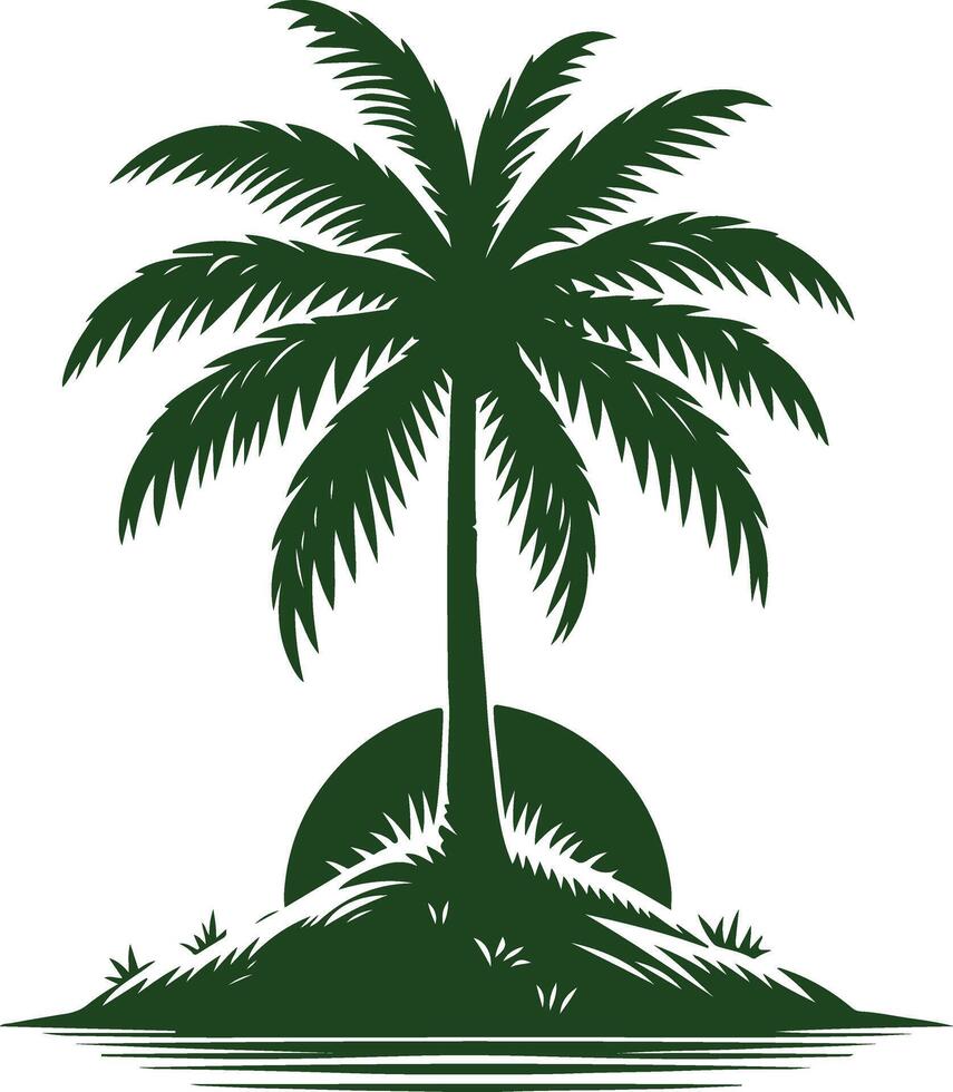 A Lonely Coconut Tree Silhouette Stands Against the Fading Light of Day vector
