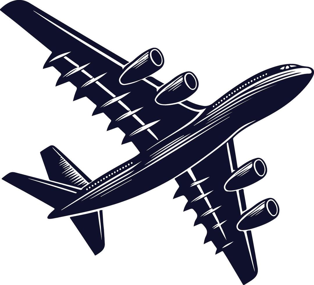 A Striking Silhouette of an Airplane in Motion Against the Setting Sun vector