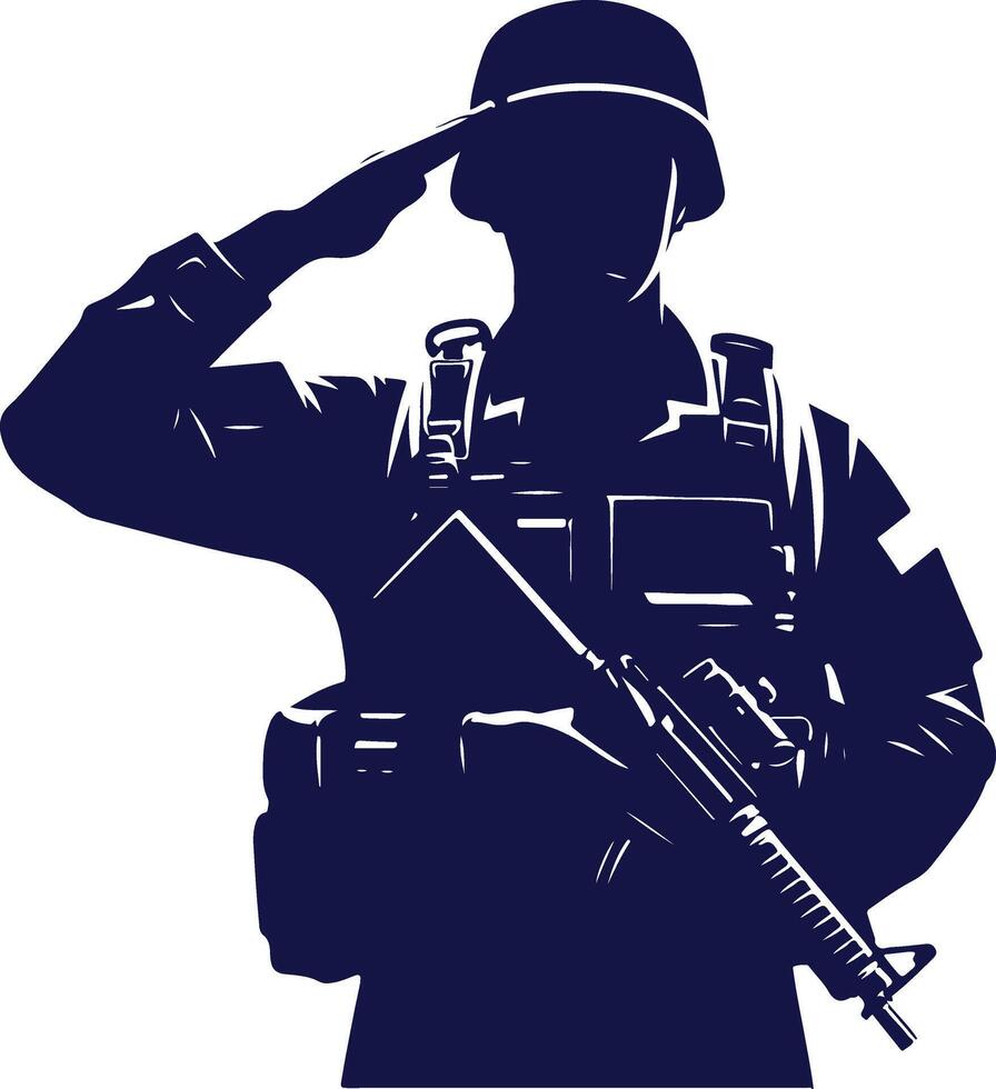 The Lone Salute of a Soldier Silhouette vector