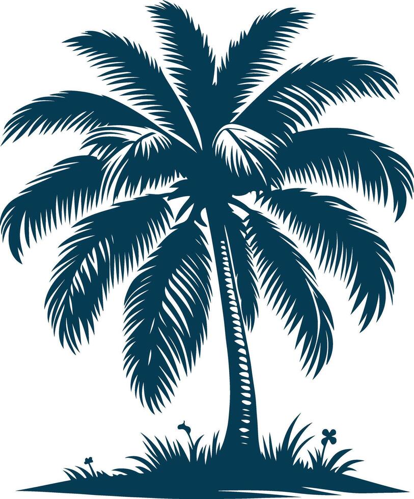 The Graceful Outline of a Coconut Tree Silhouette Merging with the Gentle Waves of the Horizon vector